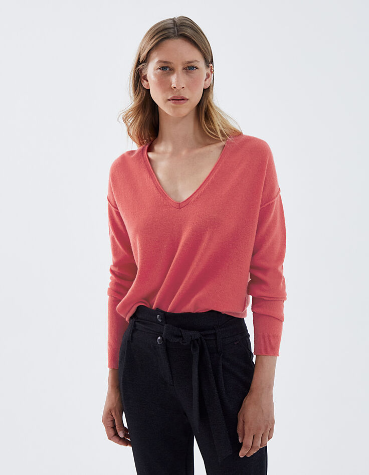 Women’s chevron pointelle pure cashmere sweater-2