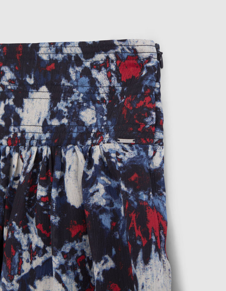 Jupe courte marine recyclée imprimé fleur batik Femme-7