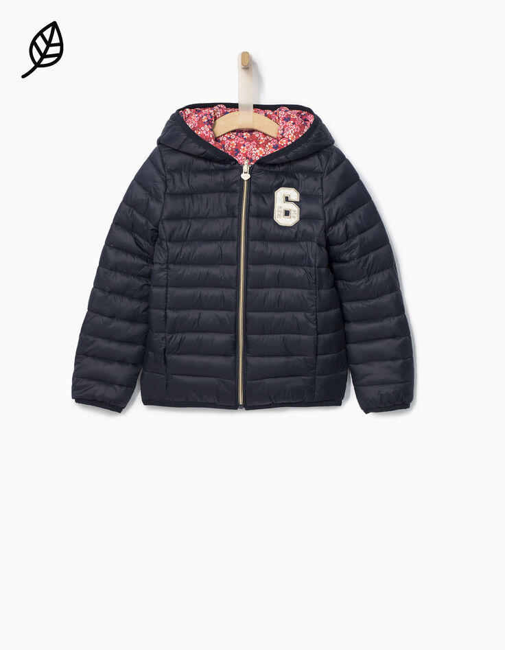 Oranje en navy gewatteerde jas voor meisjes-4