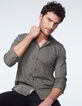 Chemise SLIM dark kaki imprimé minimaliste ethnique Homme-1