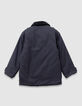 Schwarzer Jungenparka mit vielen Taschen und Velourskragen-6