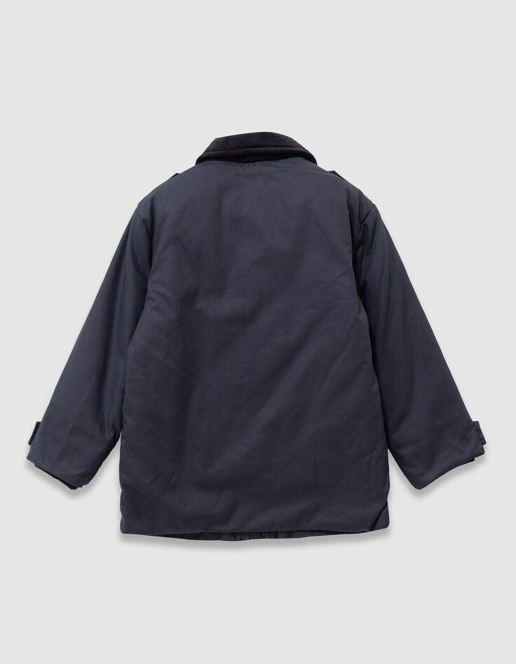 Schwarzer Jungenparka mit vielen Taschen und Velourskragen-6