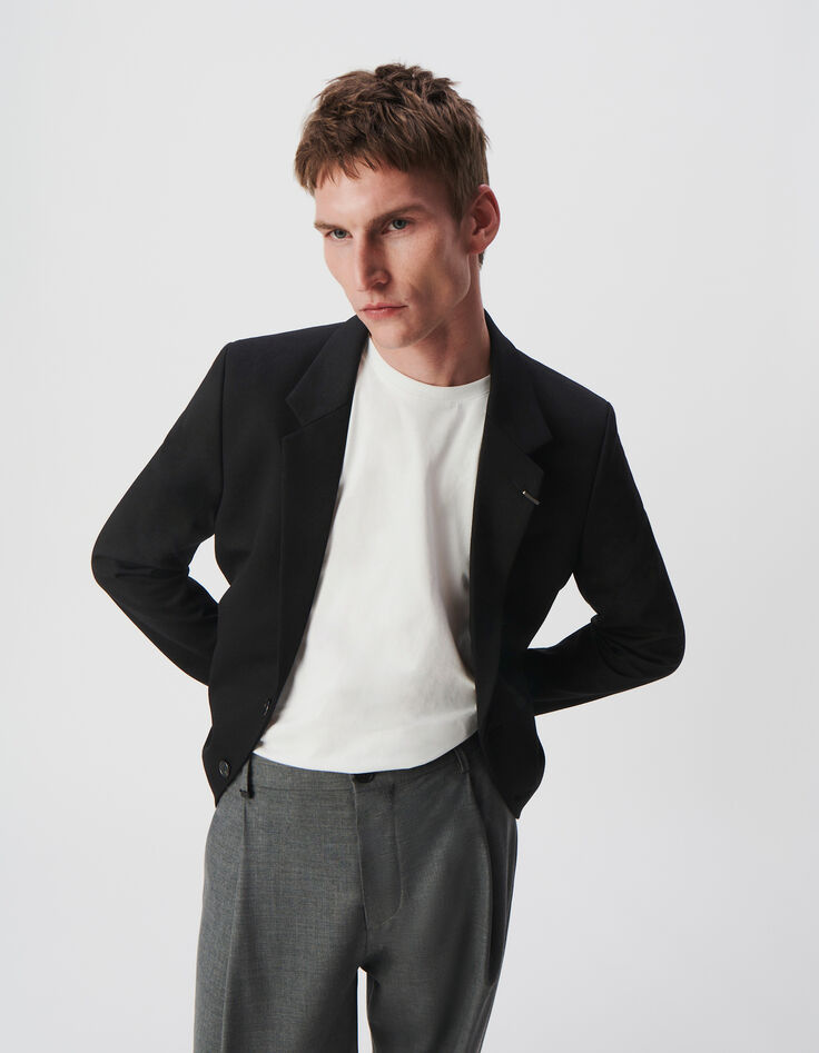 Schwarze UNTAILLIERTE Herrenanzugjacke Milano-Strick-8
