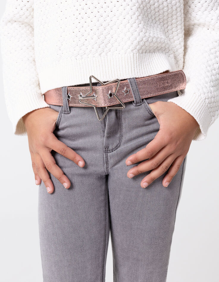 Metallic pink belt with star buckle for girl-1