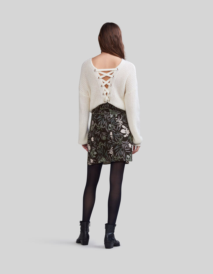 Korte zwarte rok LENZING™ ECOVERO™ orchideeprint Dames-3