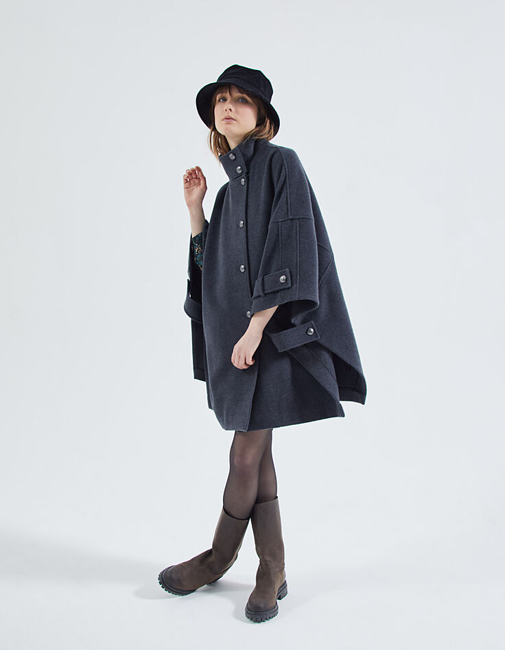 Cape grise en majorité laine boutons officiers femme-6