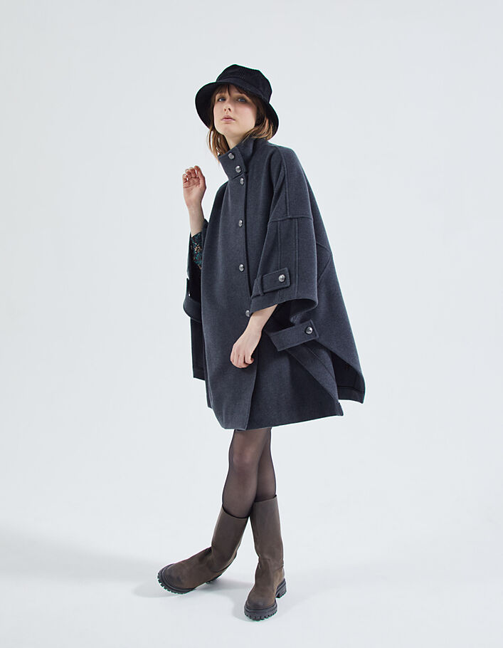 Women’s grey wool-rich cape with officer buttons-6