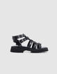 Sandales spartiate noires cuir Femme-1
