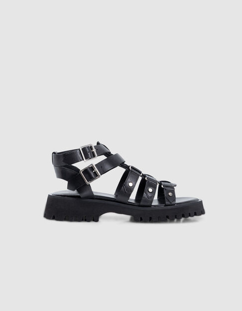 Sandales spartiate noires cuir Femme - IKKS