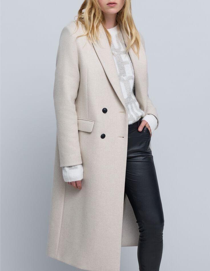 Women's long ecru pea jacket-5