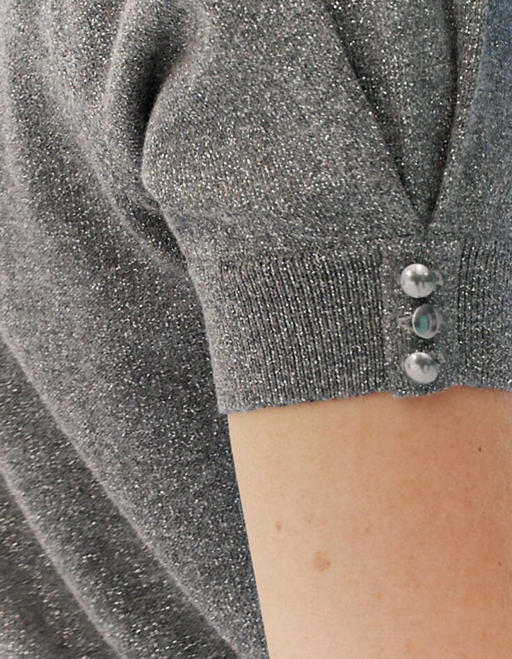 Women’s grey glittery knit short-sleeve sweater-4