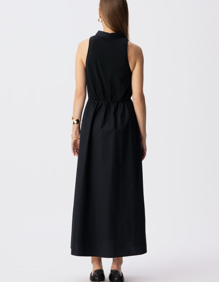 Zwarte maxi-jurk van bi-materiaal met knoopsluiting Dames-7