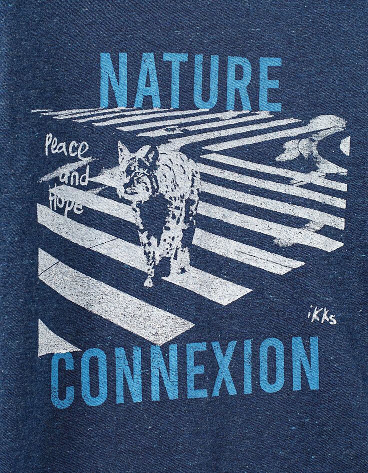 T-shirt indigo à visuel lynx en ville garçon -2
