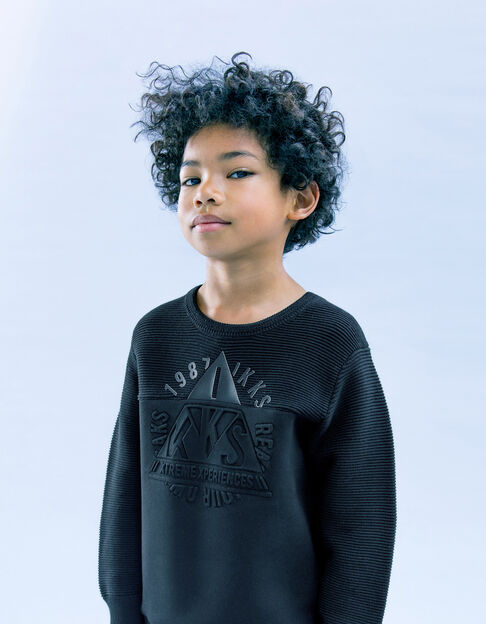 Boys’ black mixed fabric sweater with embossed image