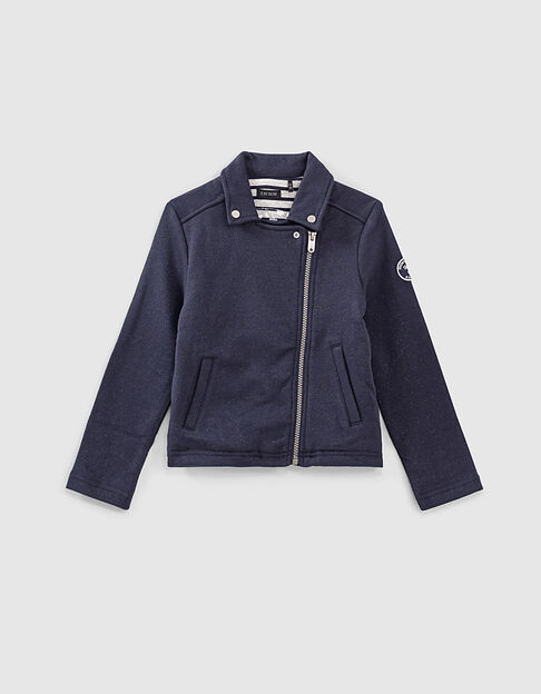 Cárdigan navy lúrex motorista niña