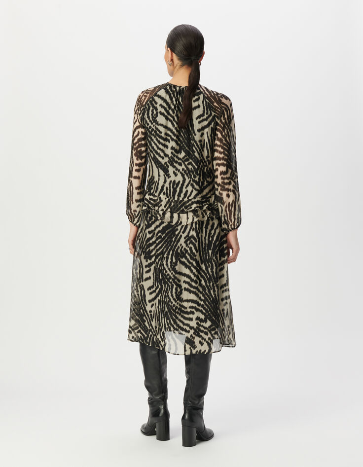 Lange zwarte jurk zebraprint Dames-2