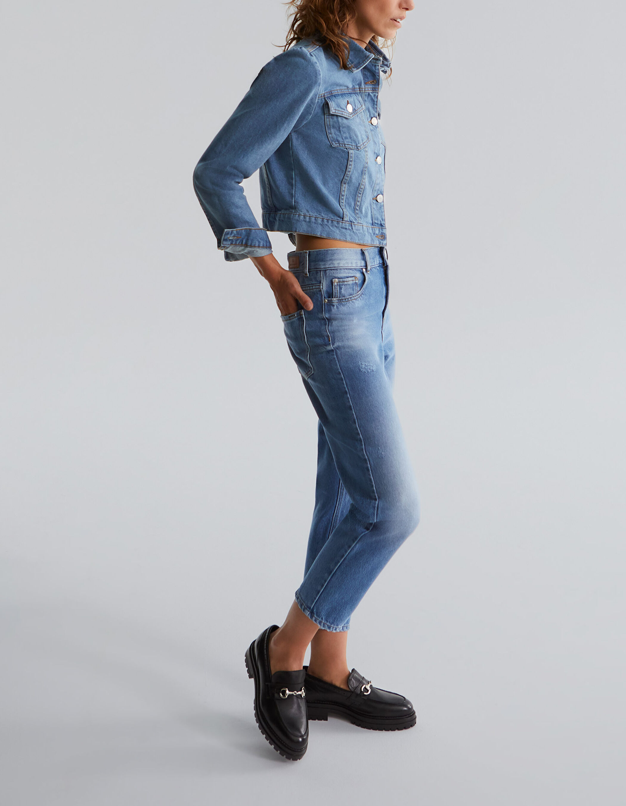 Jean boyfriend bleu cropped taille basse Waterless Femme IKKS