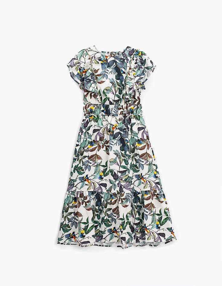 Robe longue blanc cassé imprimé jungle oiseaux fille-2