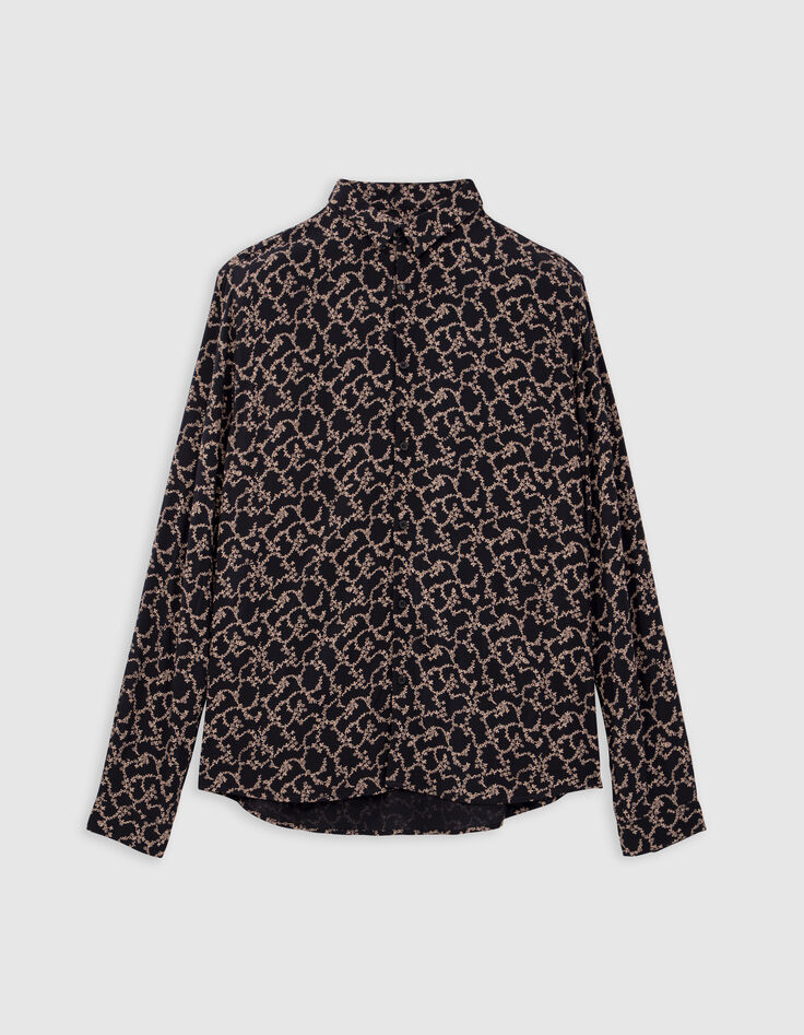 Men's black SLIM shirt with skull and flowers print-5