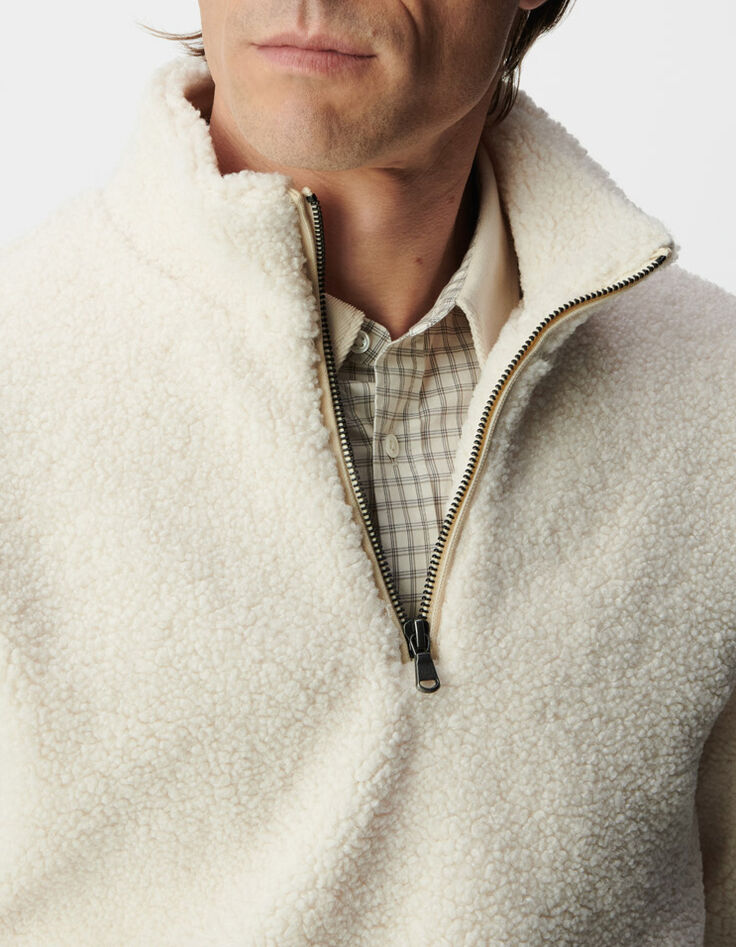 Sweat blanc sherpa col et poches zipp&eacute;es Homme-5