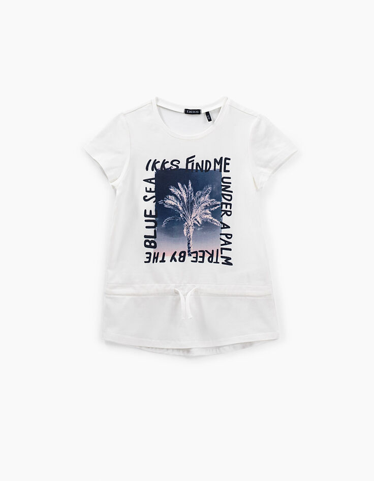 Gebroken wit T-shirt opdruk palm meisjes-2