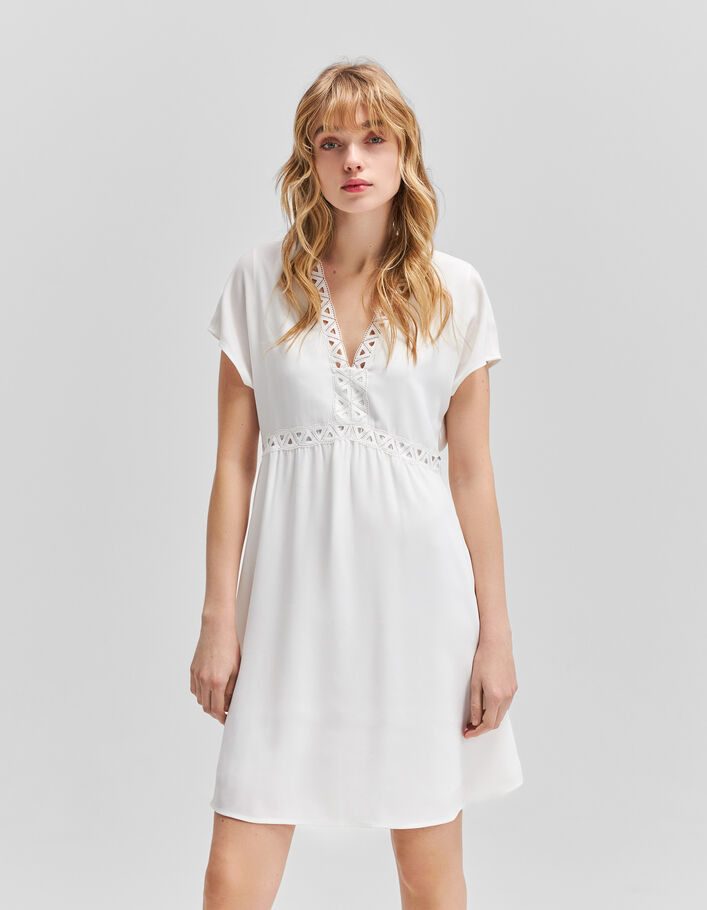 Gebroken witte jurk gerecycleerd met kantbiezen Dames - IKKS
