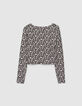 Camiseta cropped negra estampado floral niña-3