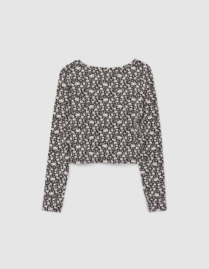 Camiseta cropped negra estampado floral niña-3