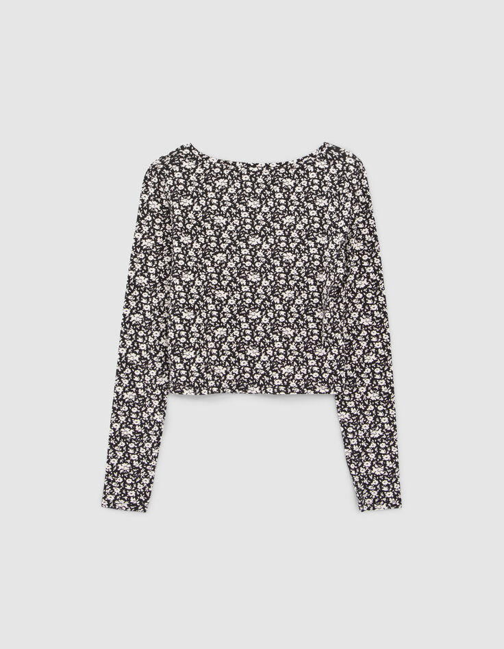 Camiseta cropped negra estampado floral niña-3