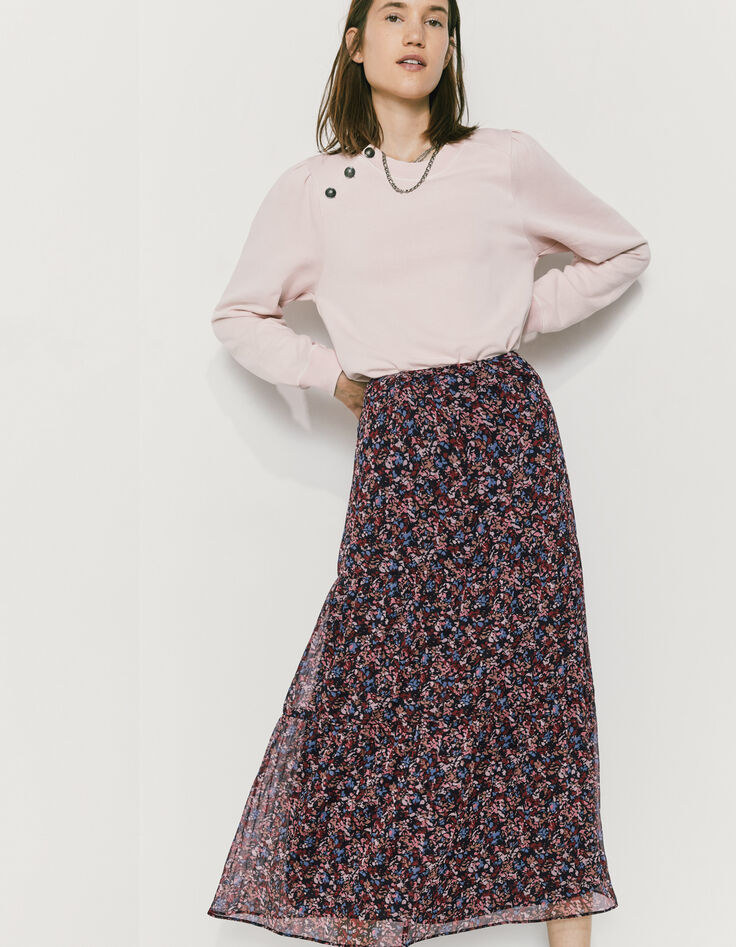 Falda larga amplia volantes floral mujer-1
