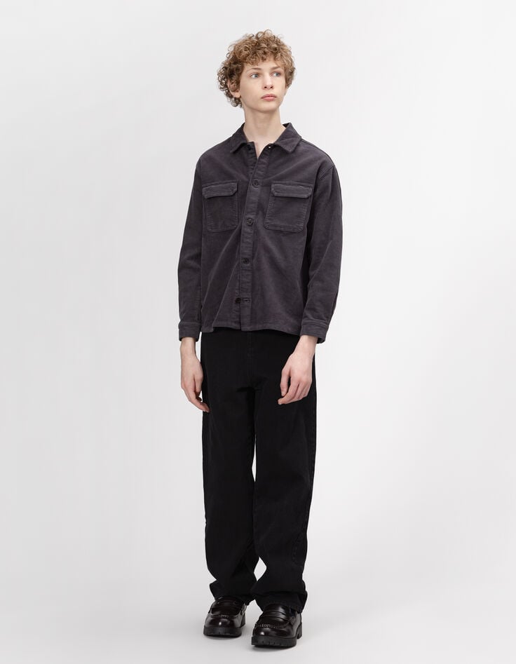 Chemise manches longues grise velours côtelé garçon-1 Chemise manches longues grise velours côtelé garçon-1