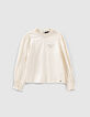 Girls’ ecru waffle T-shirt, pleated collar and cuffs-2