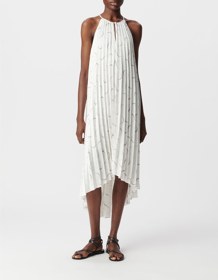 Robe pliss&eacute;e ivoire imprim&eacute; &eacute;clipses Femme-1