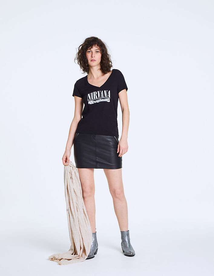 Tee-shirt noir en coton modal visuel Nirvana femme - IKKS