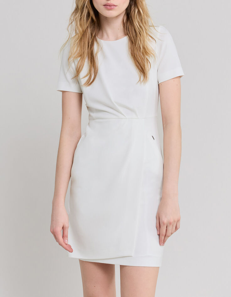 Robe crayon blanc cass&eacute; avec plis Femme-2