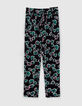 Vloeiende zwarte broek maxi bloemen riem Dames-8