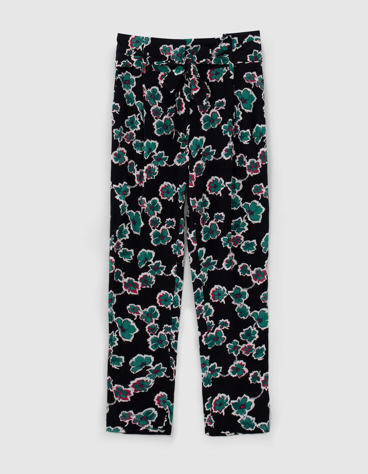 Vloeiende zwarte broek maxi bloemen riem Dames-8