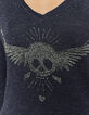 Marineblaues Damen-T-Shirt mit Totenkopf und Perlen-4