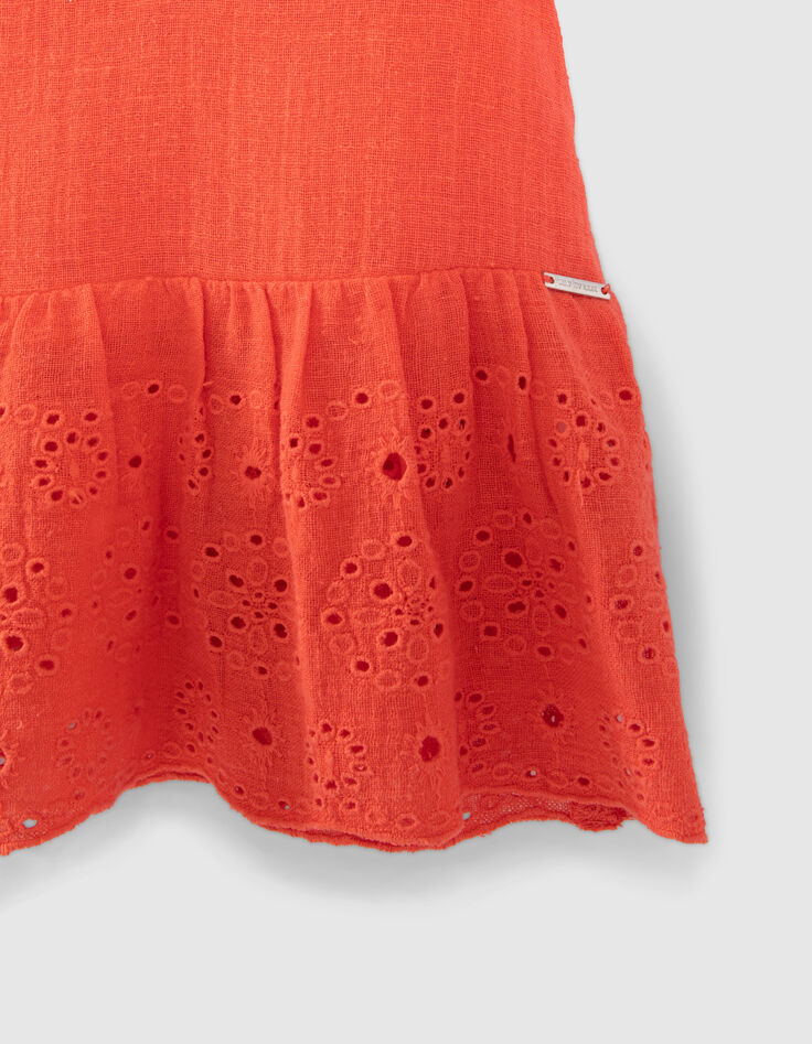 Top rouge col carré broderie anglaise fille-4