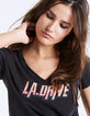 Tee-shirt col V coton noir visuel LA Drive femme-4