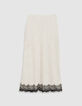 Jupe longue &eacute;crue satin&eacute;e motif pois et dentelle Femme-6