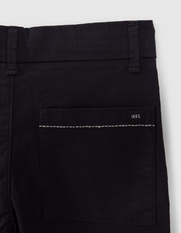 Boys' black chino shorts with saddle stitched pockets-5