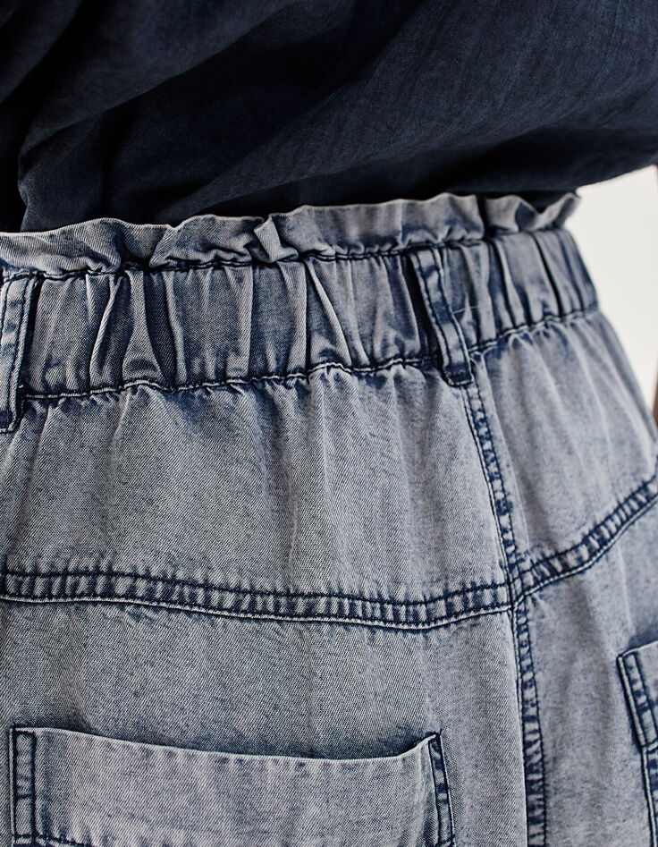 Short taille haute en tencel bleu traitement acid wash femme-4