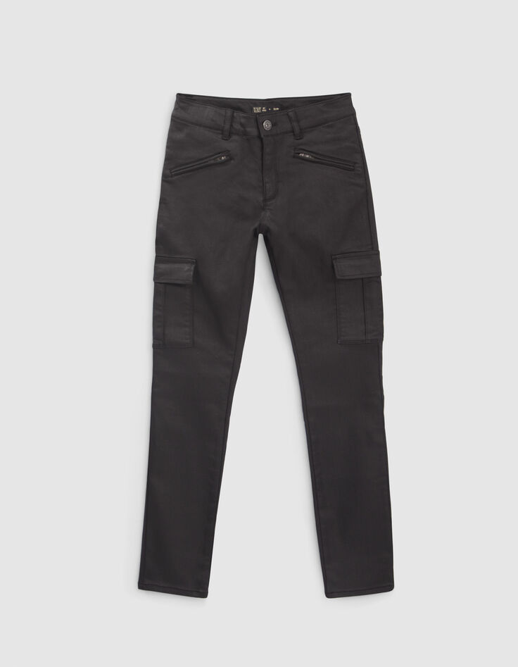 Girls&rsquo; black coated combat-style SLIM jeans-1