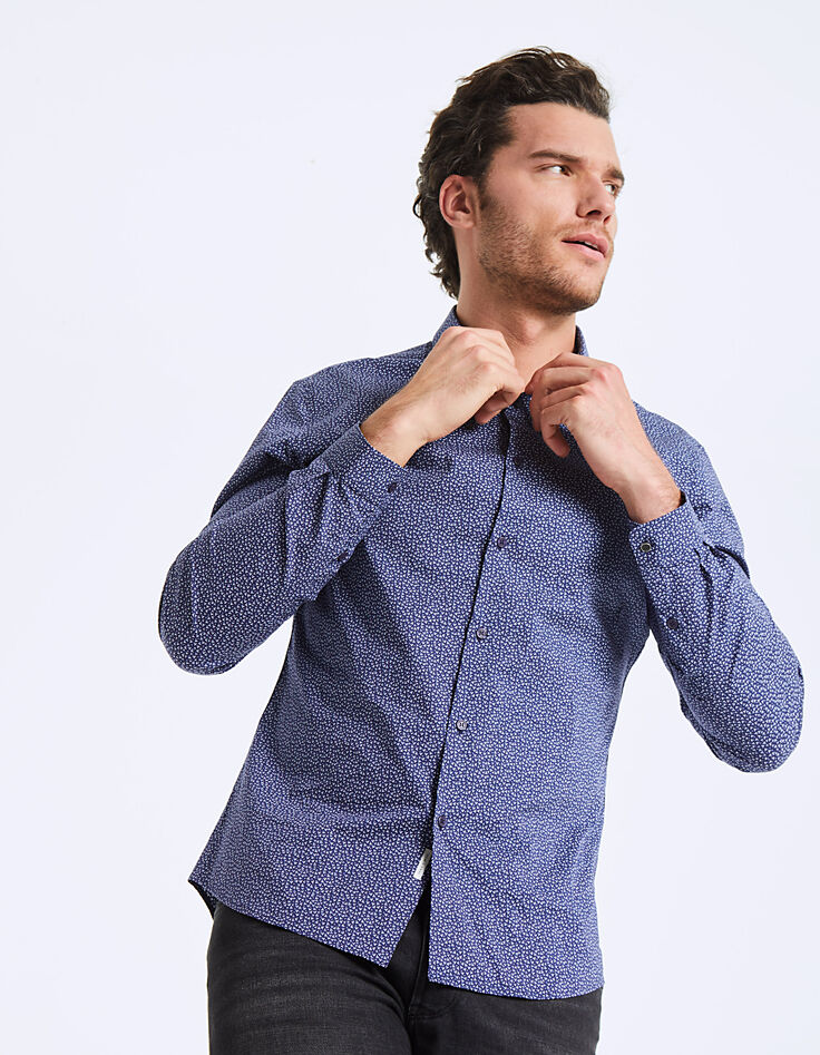 Chemise indigo imprimée origamis Homme-1