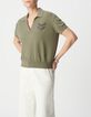 Women's khaki herringbone knit polo sweater-2