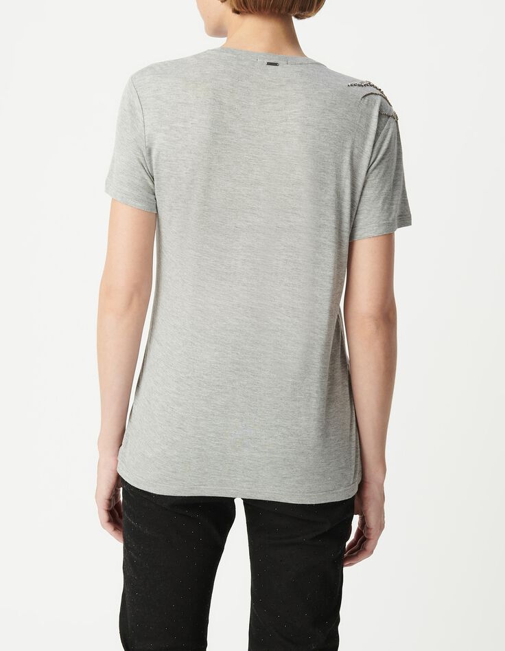 Women's grey tee-shirt with metallized beads on shoulder-3