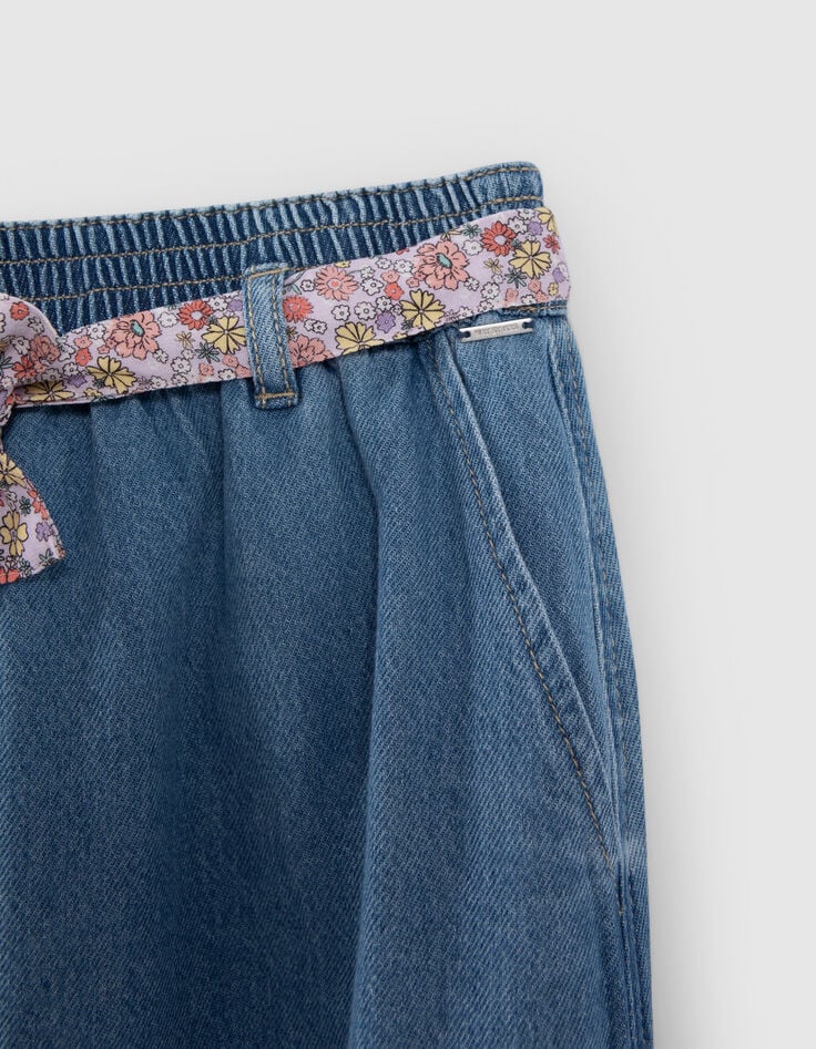 Lange blauwe jeansrok ceintuur flower power meisjes-5