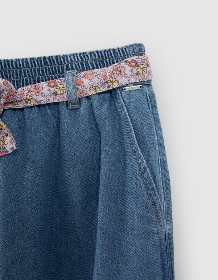 Jupe longue en jean bleu ceinture flower power fille - IKKS