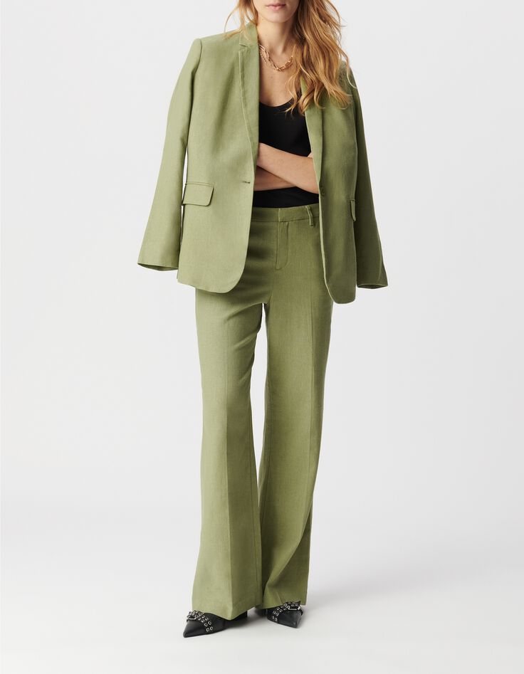 Damesbroek van groen linnen en katoen-5